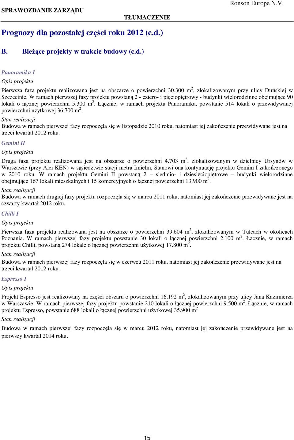 300 m 2. Łącznie, w ramach projektu Panoramika, powstanie 514 lokali o przewidywanej powierzchni uŝytkowej 36.700 m 2.