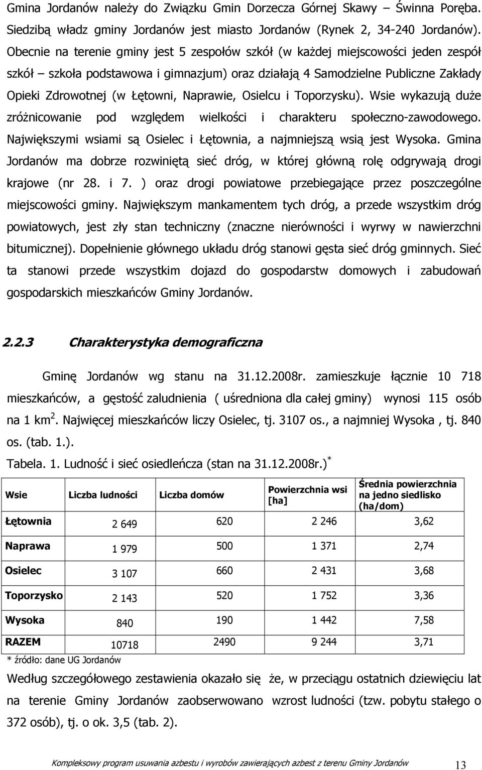 Naprawie, Osielcu i Toporzysku). Wsie wykazują duże zróżnicowanie pod względem wielkości i charakteru społeczno-zawodowego. Największymi wsiami są Osielec i Łętownia, a najmniejszą wsią jest Wysoka.