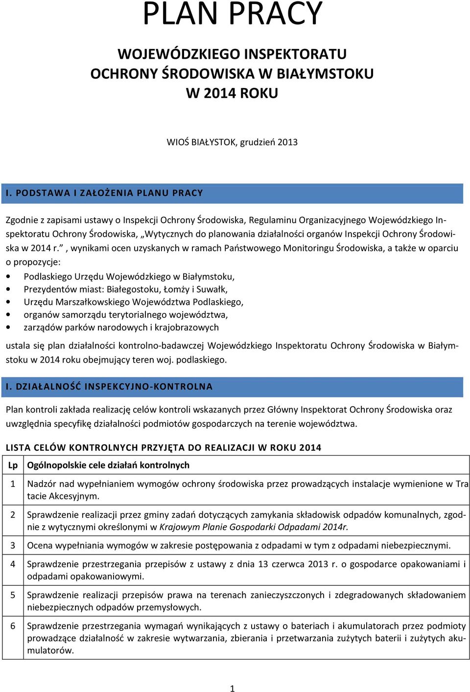 działalności organów Inspekcji Ochrony Środowiska w 2014 r.