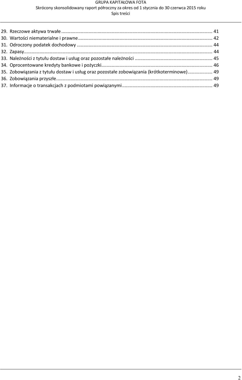 Należności z tytułu dostaw i usług oraz pozostałe należności... 45 34. Oprocentowane kredyty bankowe i pożyczki.