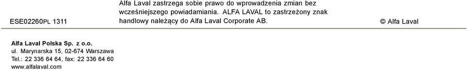 należący do Alfa Laval Corporate AB Alfa Laval Alfa Laval Polska Sp z oo