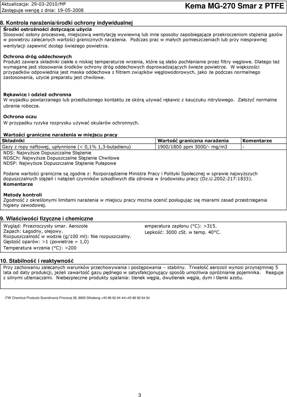 Ochrona dróg oddechowych Produkt zawiera składniki ciekłe o niskiej temperaturze wrzenia, które są słabo pochłanianie przez filtry węglowe.