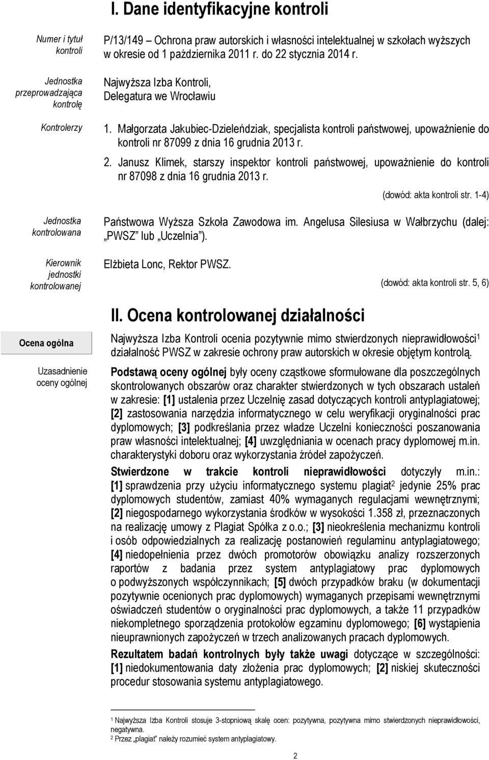 Małgorzata Jakubiec-Dzieleńdziak, specjalista kontroli państwowej, upoważnienie do kontroli nr 87099 z dnia 16 grudnia 20