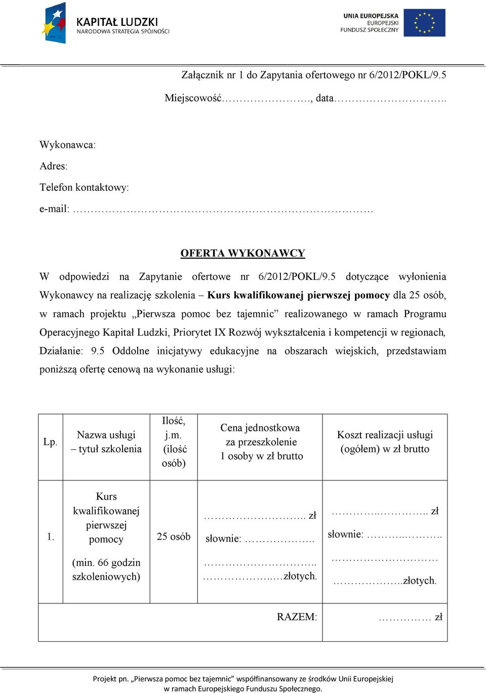 Kapitał Ludzki, Priorytet IX Rozwój wykształcenia i kompetencji w regionach, Działanie: 9.