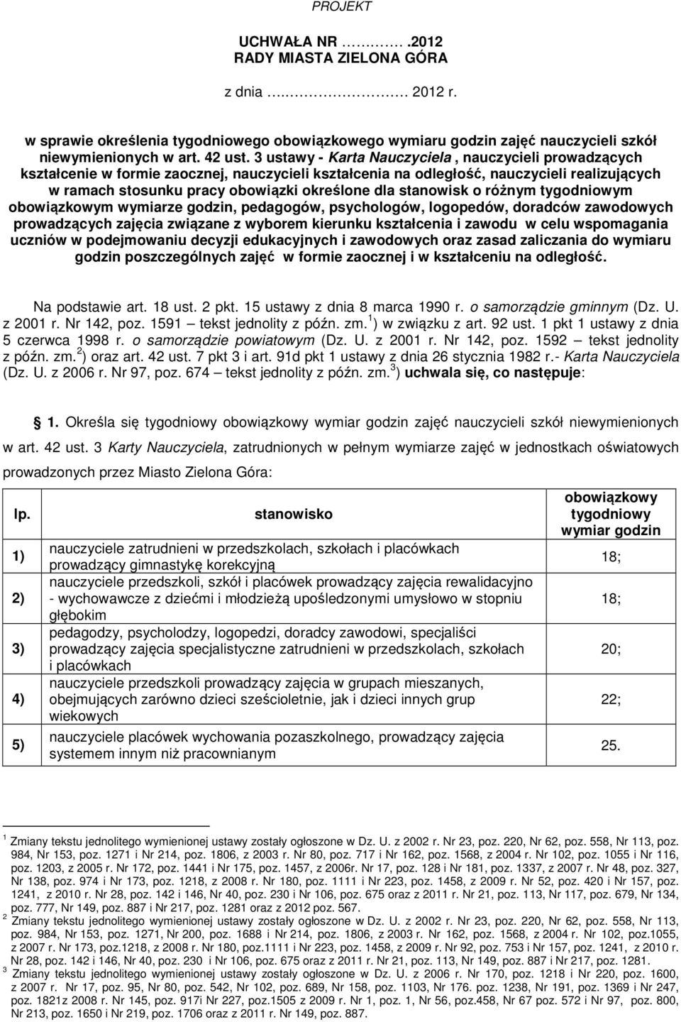 stanowisk o różnym tygodniowym obowiązkowym wymiarze godzin, pedagogów, psychologów, logopedów, doradców zawodowych prowadzących zajęcia związane z wyborem kierunku kształcenia i zawodu w celu