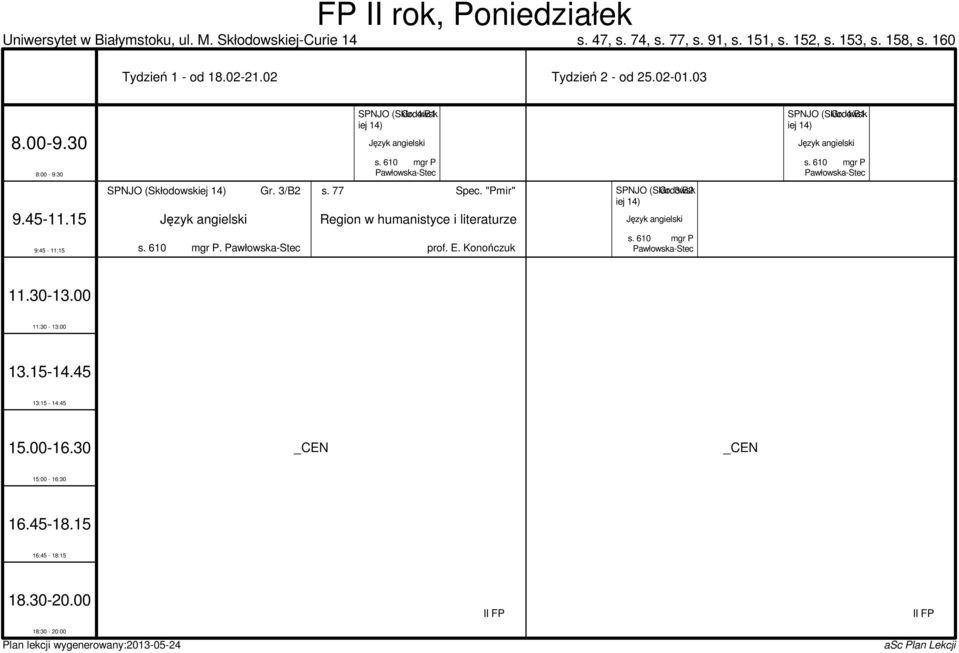 610 mgr P Pawłowska-Stec SPNJO (Skłodowskiej 14) Gr. 3/B2 s. 77 Spec.