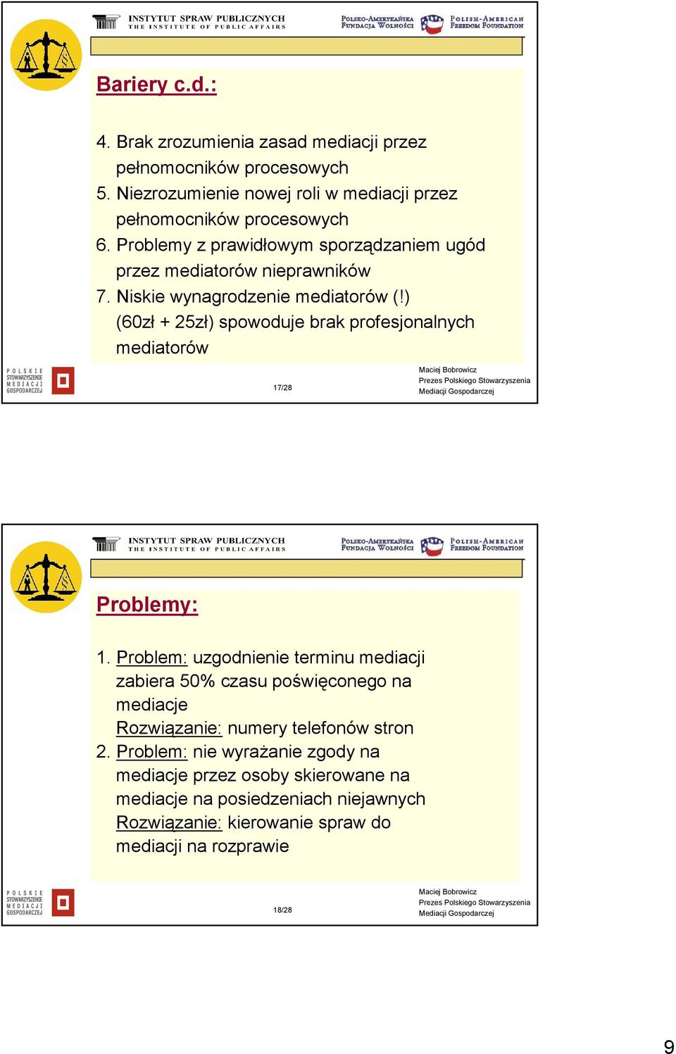 ) (60zł + 25zł) spowoduje brak profesjonalnych mediatorów 17/28 Problemy: 1.