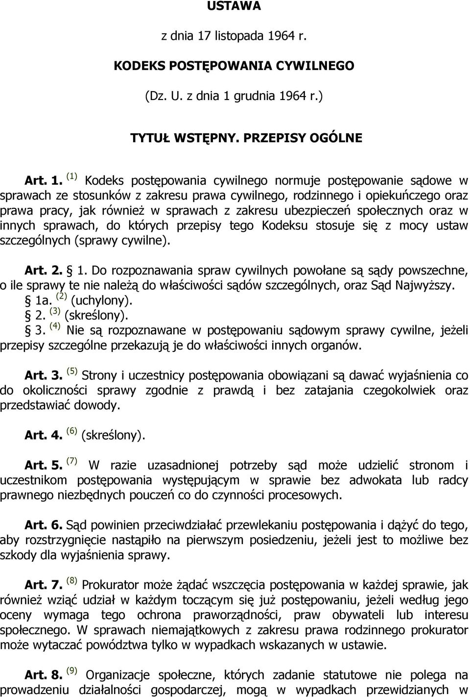 64 r. KODEKS POSTĘPOWANIA CYWILNEGO (Dz. U. z dnia 1 