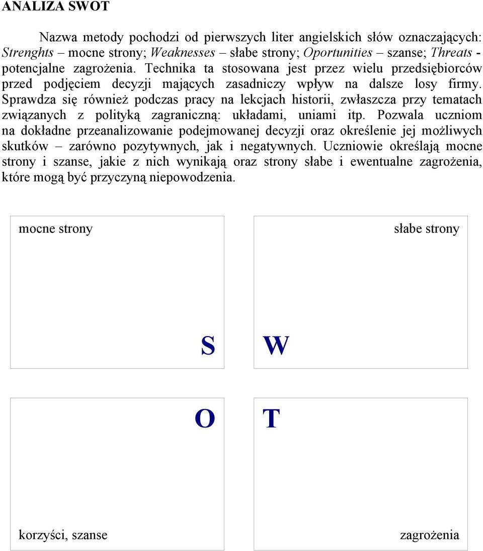 Sprawdza się również podczas pracy na lekcjach historii, zwłaszcza przy tematach związanych z polityką zagraniczną: układami, uniami itp.