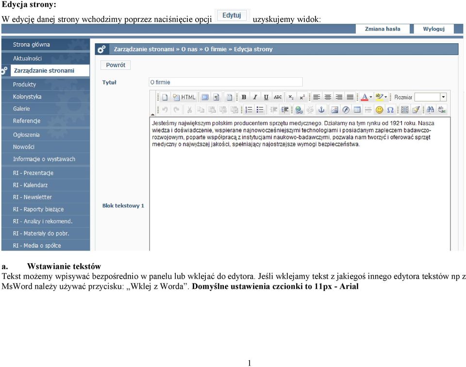 Wstawianie tekstów Tekst możemy wpisywać bezpośrednio w panelu lub wklejać do