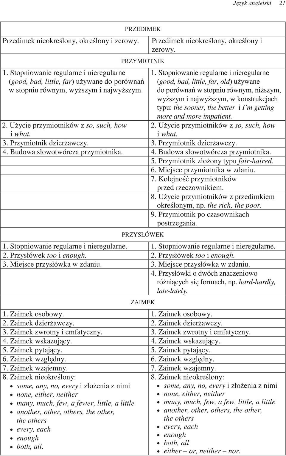 Stopniowanie regularne i nieregularne (good, bad, little, far, old) u ywane do porówna w stopniu równym, ni szym, wy szym i najwy szym, w konstrukcjach typu: the sooner, the better i I m getting more