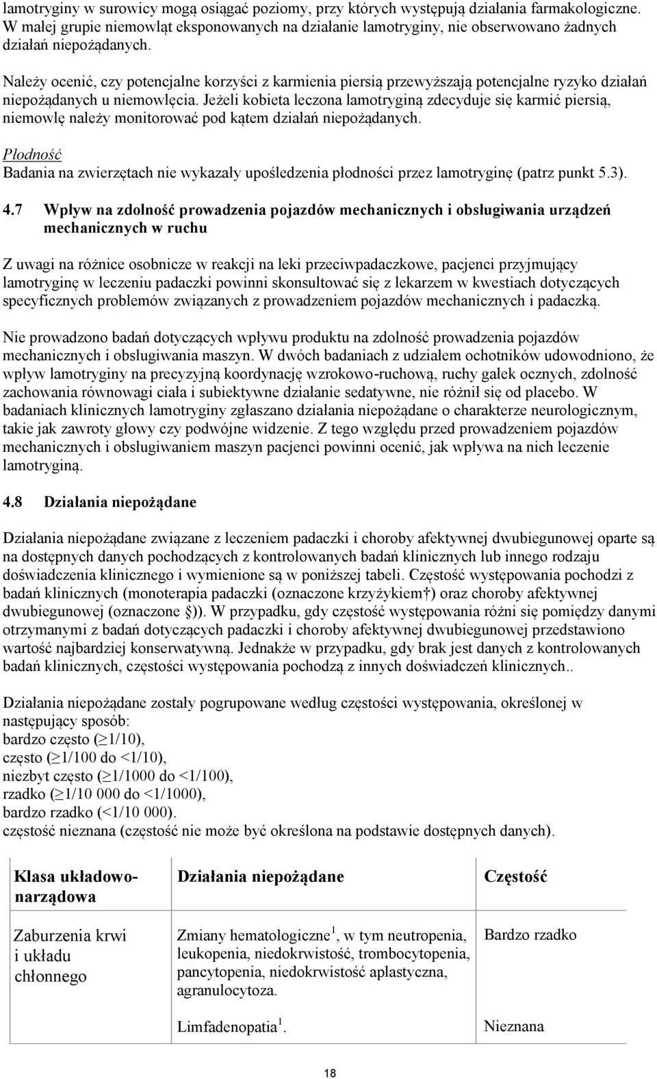 Należy ocenić, czy potencjalne korzyści z karmienia piersią przewyższają potencjalne ryzyko działań niepożądanych u niemowlęcia.