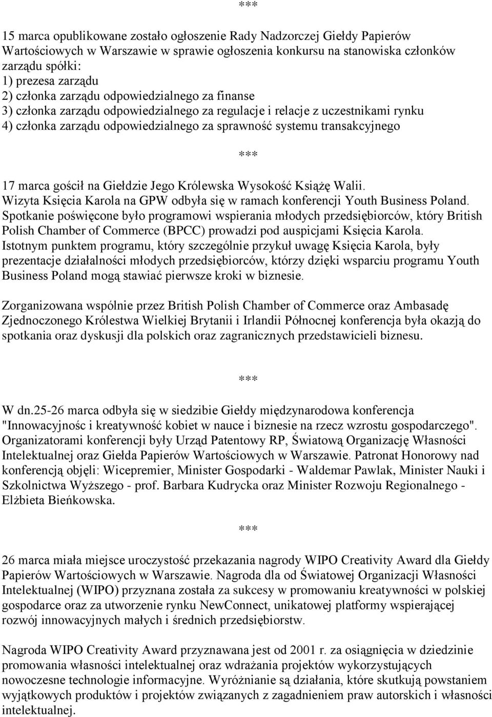 gościł na Giełdzie Jego Królewska Wysokość Książę Walii. Wizyta Księcia Karola na GPW odbyła się w ramach konferencji Youth Business Poland.