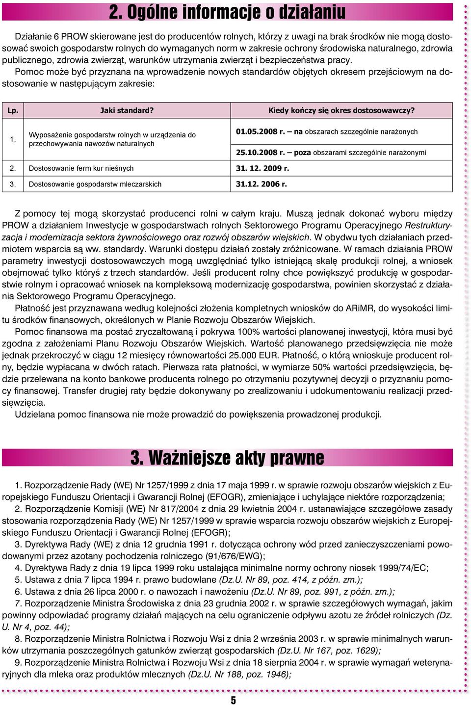 Pomoc może być przyznana na wprowadzenie nowych standardów objętych okresem przejściowym na dostosowanie w następującym zakresie: Lp. Jaki standard? Kiedy kończy się okres dostosowawczy? 1.