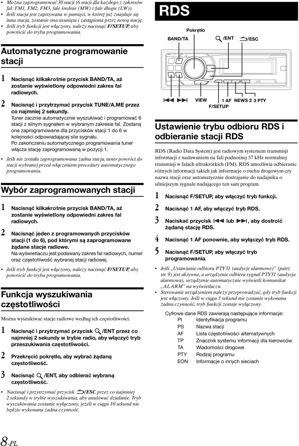 Jeśli tryb funkcji jest włączony, należy nacisnąć F/SETUP, aby powrócić do trybu programowania.