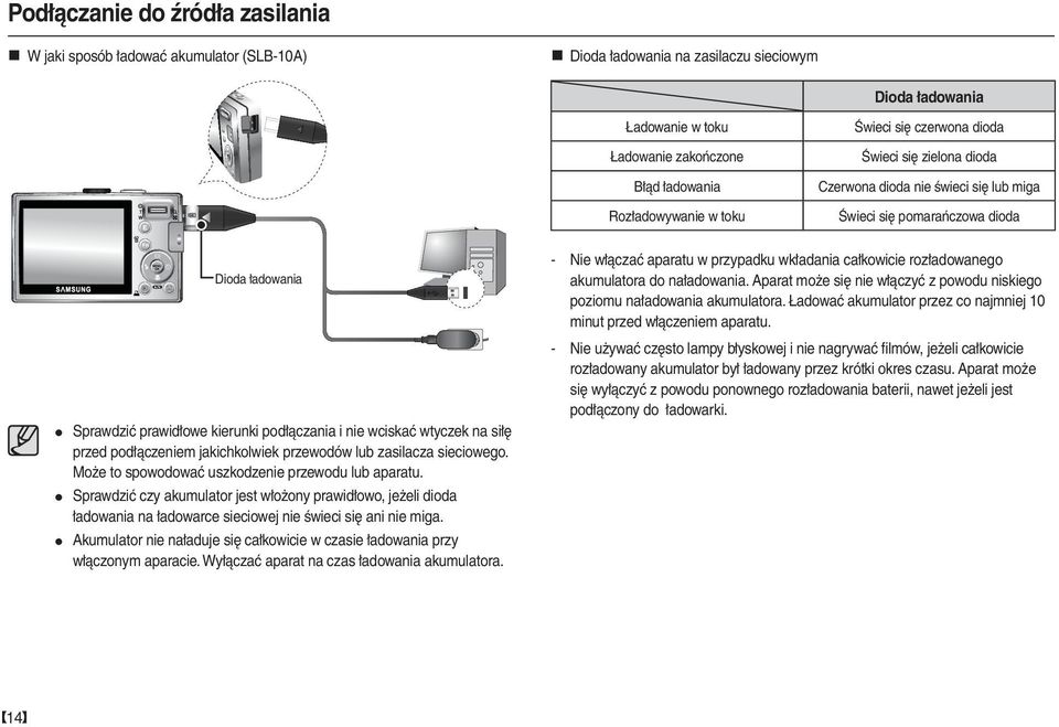 wtyczek na siłę przed podłączeniem jakichkolwiek przewodów lub zasilacza sieciowego. Może to spowodować uszkodzenie przewodu lub aparatu.