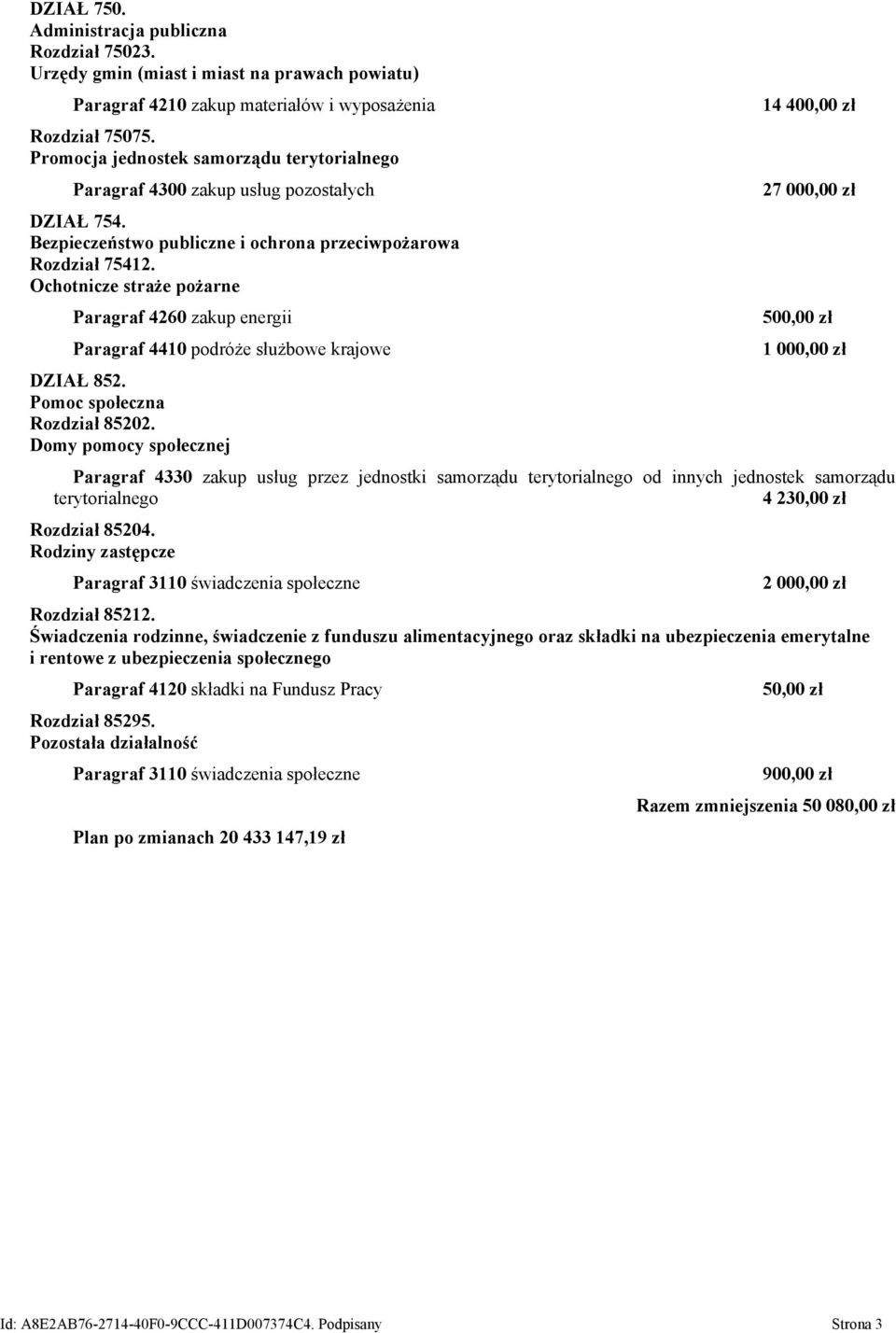 Ochotnicze straże pożarne Paragraf 4260 zakup energii Paragraf 4410 podróże służbowe krajowe DZIAŁ 852. Pomoc społeczna Rozdział 85202.