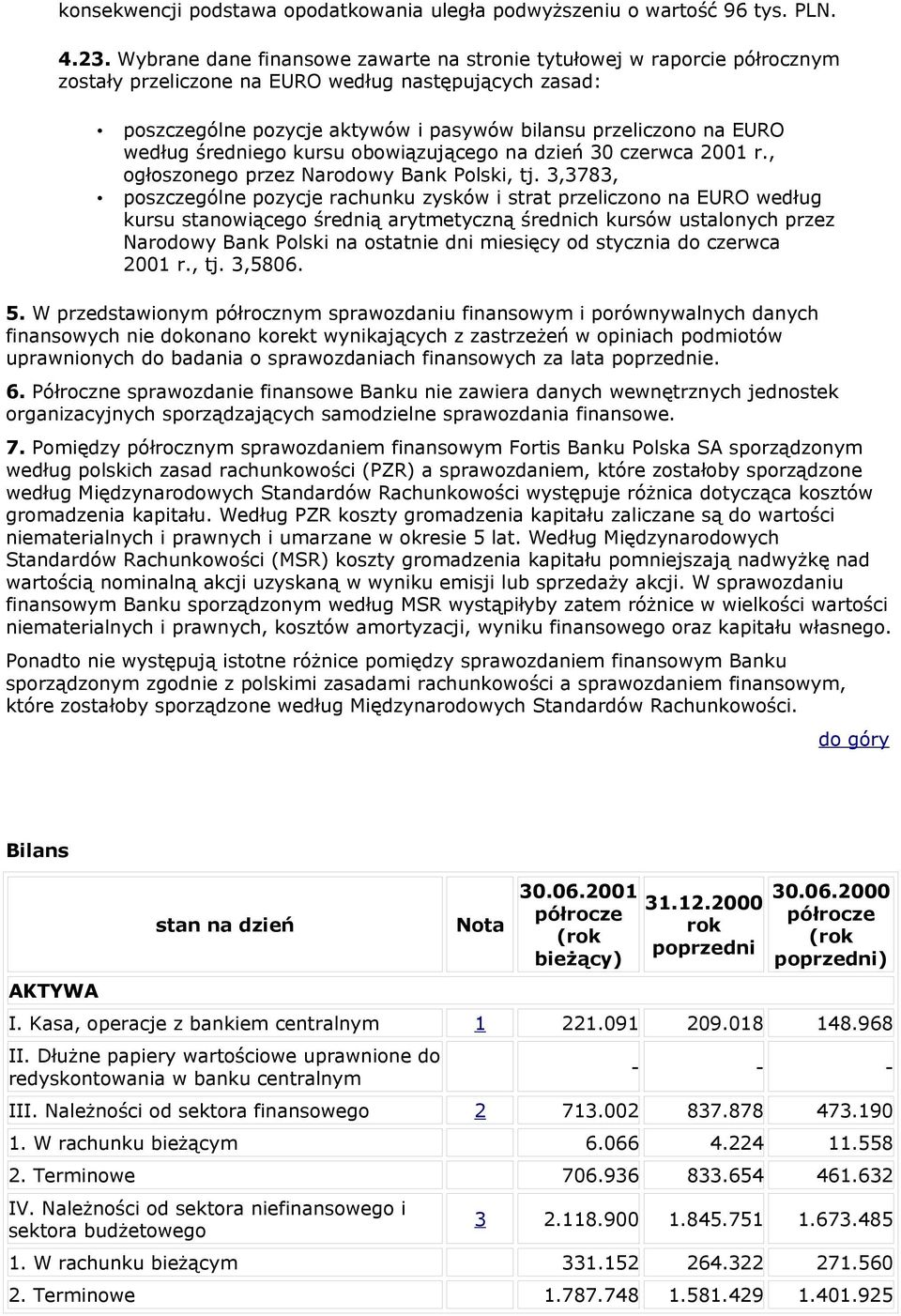 według średniego kursu obowiązującego na dzień 30 czerwca 2001 r., ogłoszonego przez Narodowy Bank Polski, tj.