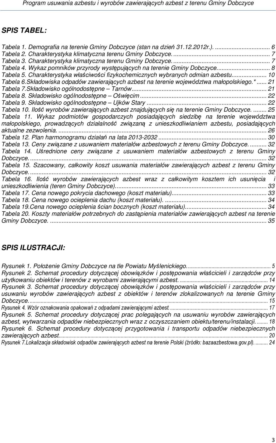 ... 8 Tabela 5. Charakterystyka właściwości fizykochemicznych wybranych odmian azbestu... 10 Tabela 6.Składowiska odpadów zawierających azbest na terenie województwa małopolskiego.*... 21 Tabela 7.