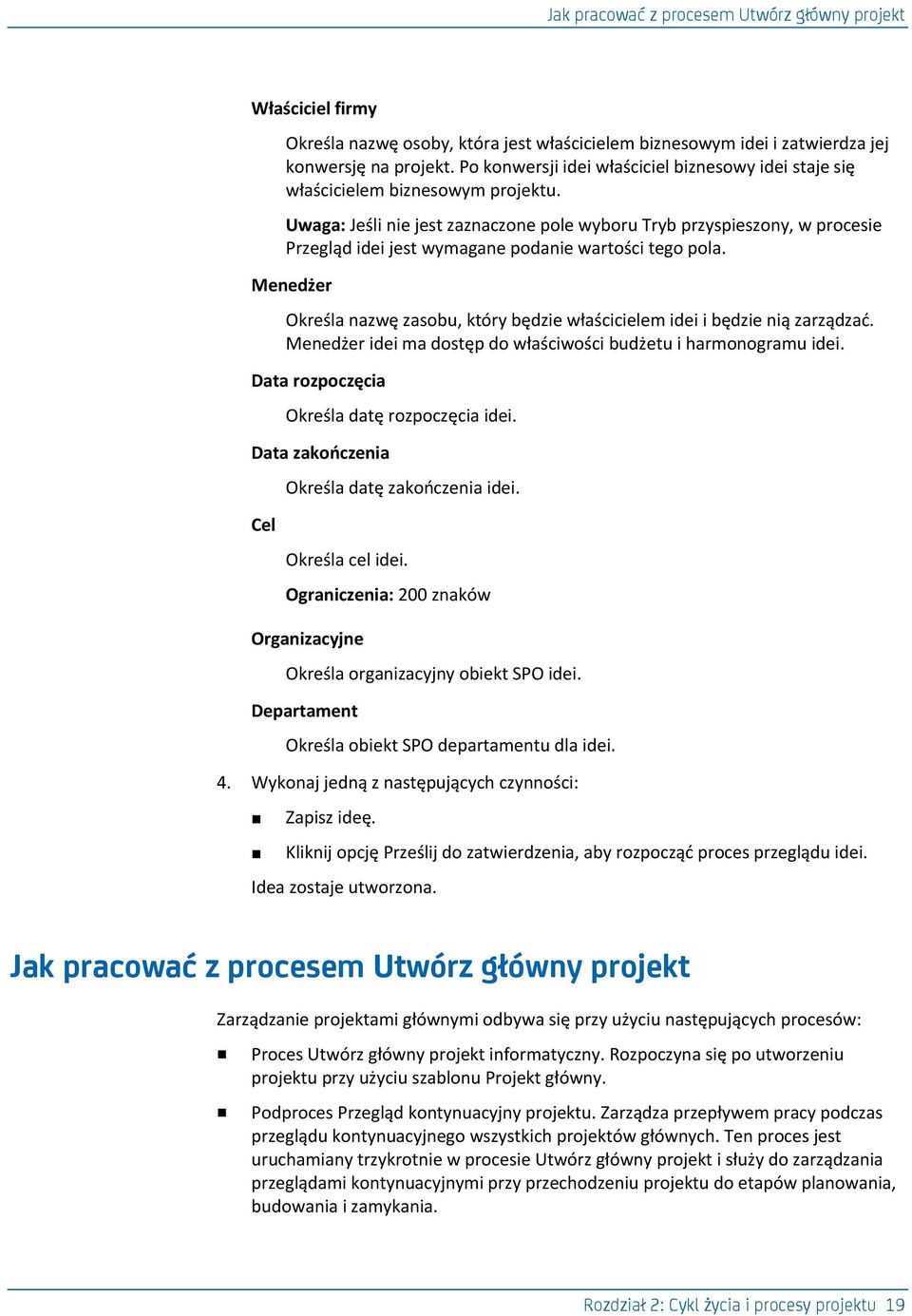 Uwaga: Jeśli nie jest zaznaczone pole wyboru Tryb przyspieszony, w procesie Przegląd idei jest wymagane podanie wartości tego pola.