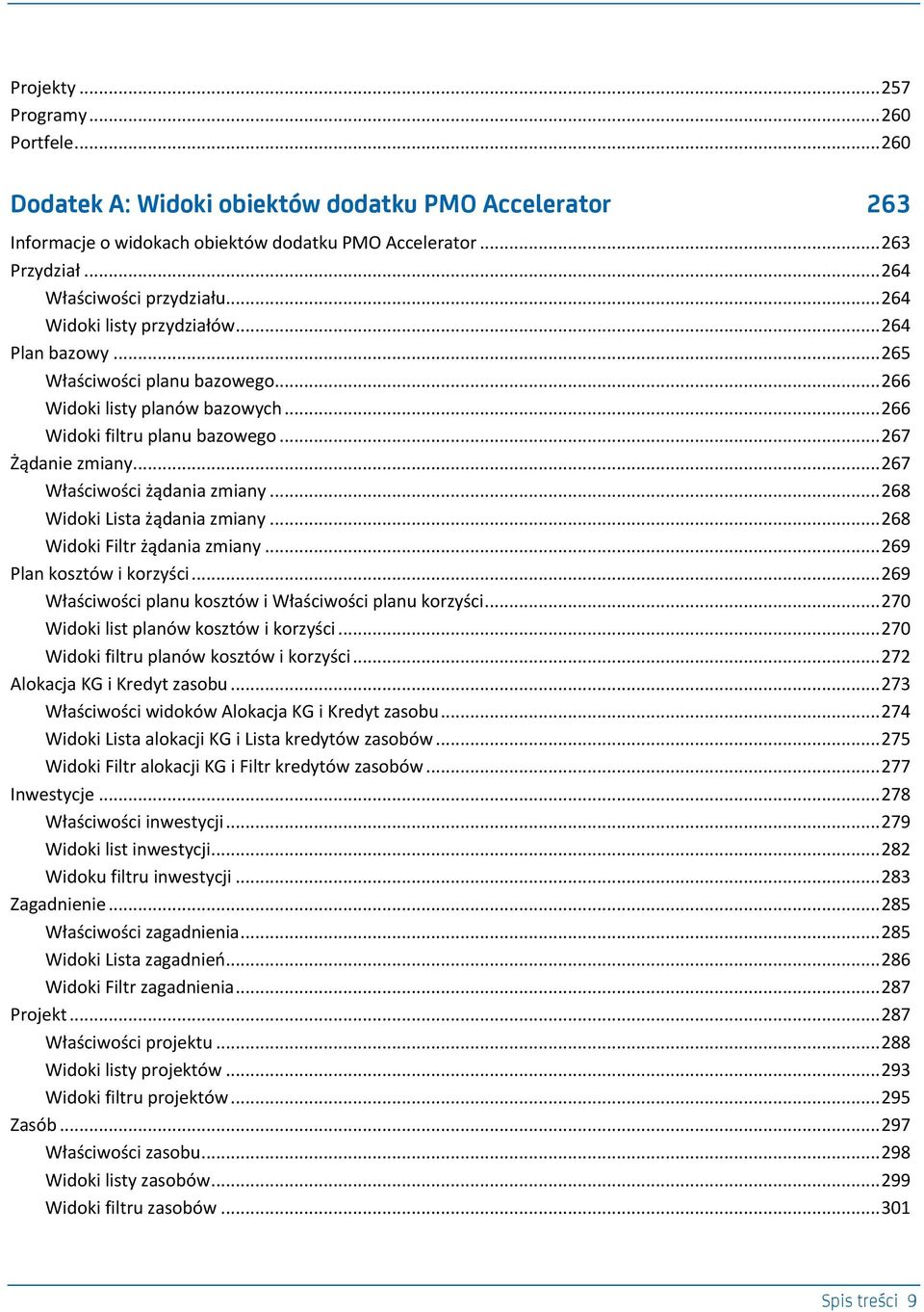 .. 267 Żądanie zmiany... 267 Właściwości żądania zmiany... 268 Widoki Lista żądania zmiany... 268 Widoki Filtr żądania zmiany... 269 Plan kosztów i korzyści.