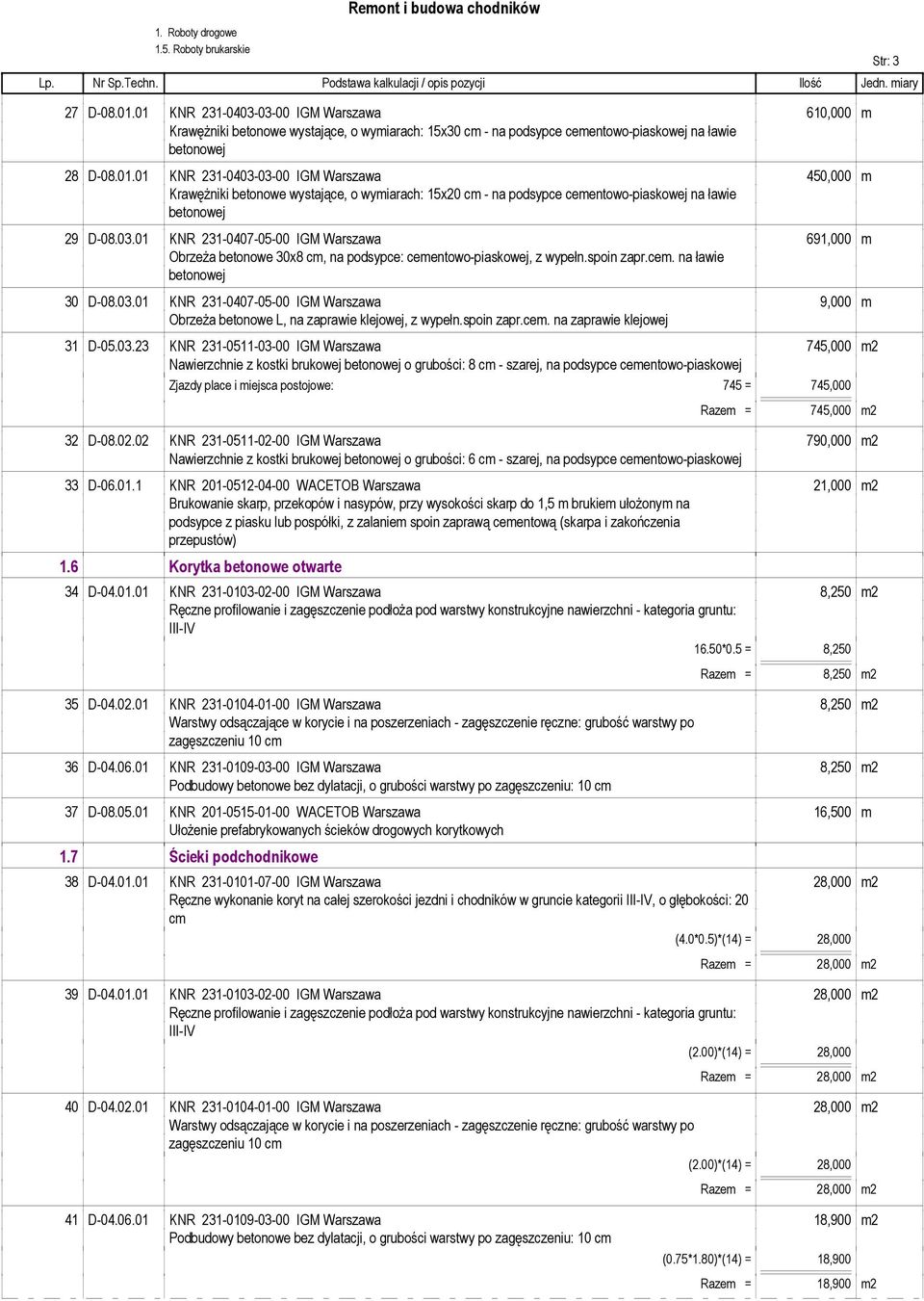 spoin zapr.cem. na zaprawie klejowej 31 D-05.03.