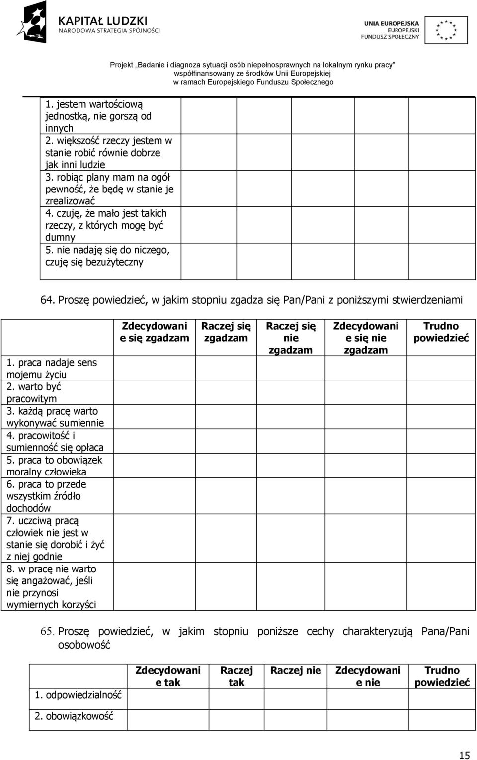 Proszę powiedzieć, w jakim stopniu zgadza się Pan/Pani z poniższymi stwierdzeniami 1. praca nadaje sens mojemu życiu 2. warto być pracowitym 3. każdą pracę warto wykonywać sumiennie 4.