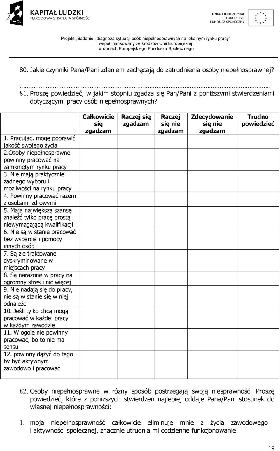 Osoby niepełnosprawne powinny pracować na zamkniętym rynku pracy 3. Nie mają praktycznie żadnego wyboru i możliwości na rynku pracy 4. Powinny pracować razem z osobami zdrowymi 5.