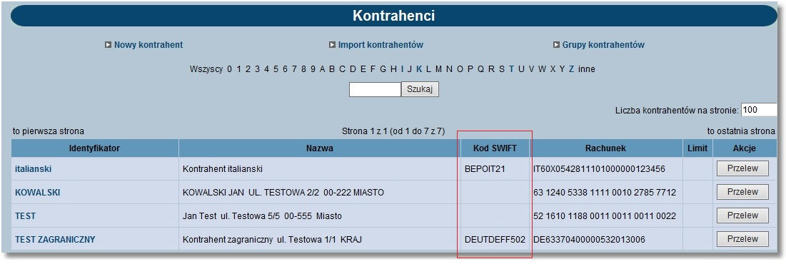 Rozdział 13 Kontrahenci są dane kontrahenta w trybie podglądu oraz standardowy moduł służący do podpisu kartą mikroprocesorową lub sekcja do autoryzacji za pomocą tokena VASCO oraz przycisk