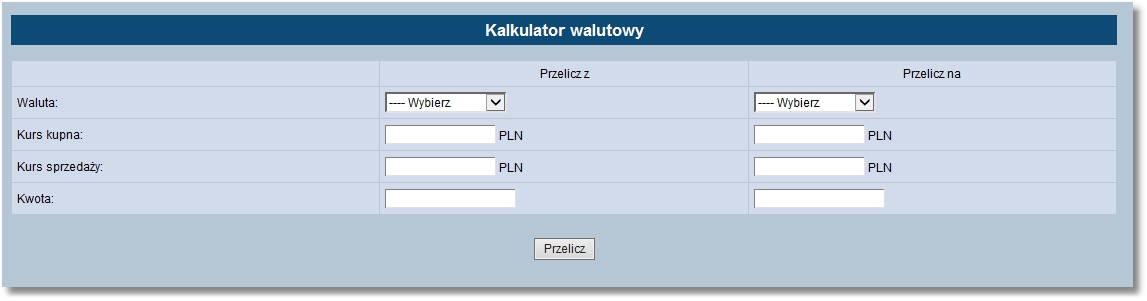 Rozdział 14 Tabele 14.3. Kalkulator walutowy Kalkulator walutowy pozwala na przeliczenie jednej wybranej waluty na inną.