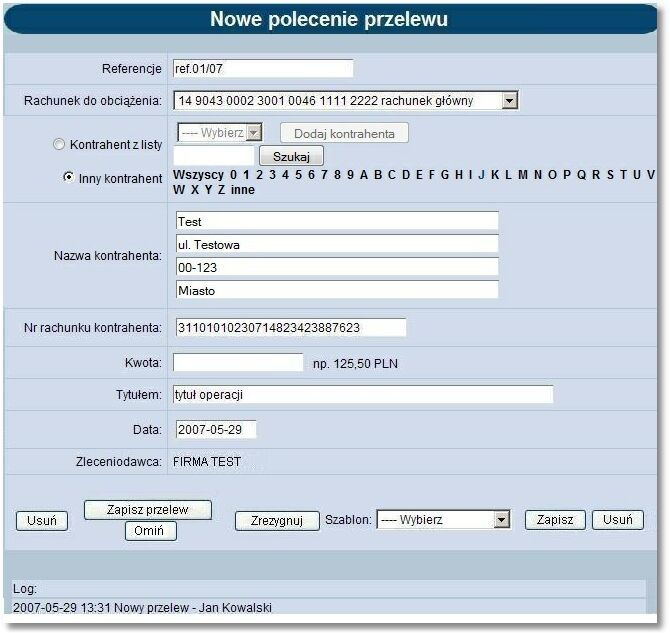 Rozdział 9 Przelewy Formatka edycji jest identyczna jak dla edycji pojedynczego przelewu przy czym dodany został nowy przycisk [Omiń].