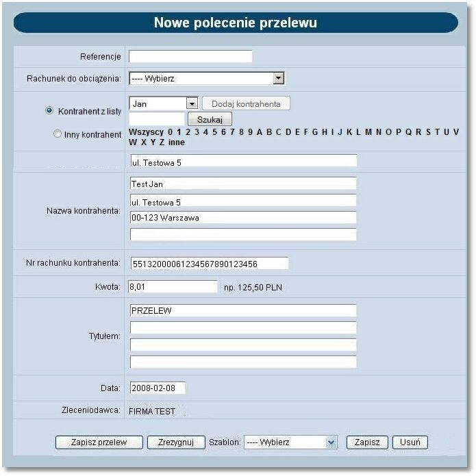 Rozdział 9 Przelewy 9.13. Nowy przelew - pole "Tytułem" W opcji Nowy przelew pole Tytułem zostało podzielone na cztery 35-znakowe podpola. 9.14.