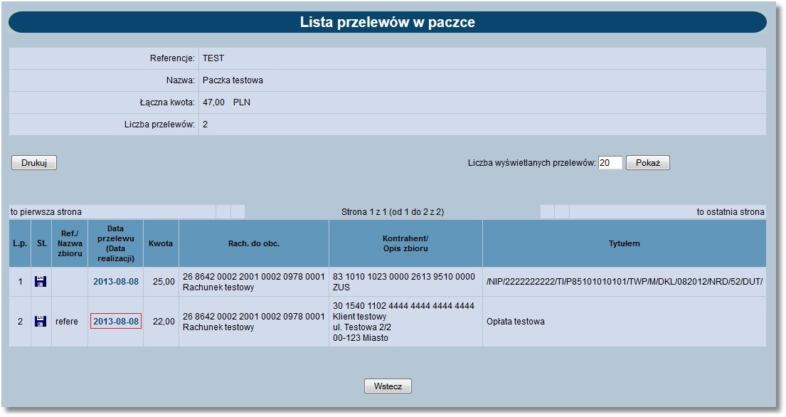 Rozdział 9 Przelewy Komunikat prezentowany jest dla następujących akcji: 1. Przelewy -> Nowy przelew 2. Przelewy -> Nowy przelewu US 3. Przelewy -> Nowy przelewy ZUS 4.