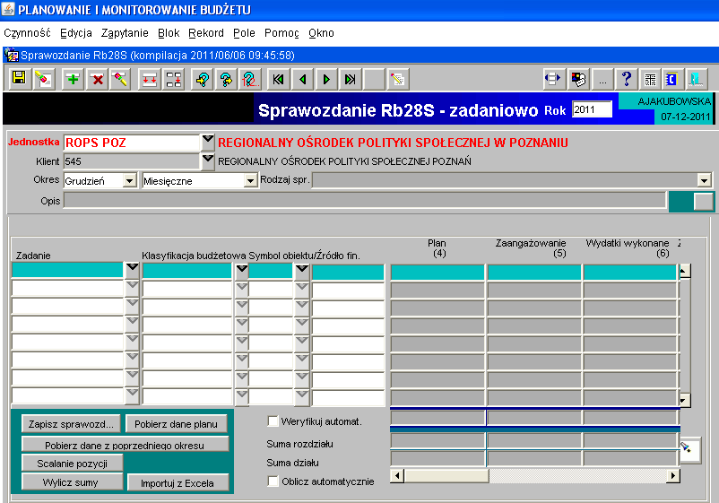 5. Sprawozdanie Rb-28S miesięczne/roczne sprawozdanie z wykonania planu wydatków budżetowych jednostki samorządu terytorialnego Obraz ekranu 9 Sprawozdanie jednostkowe Rb-28S 1) kliknąć na Pobierz