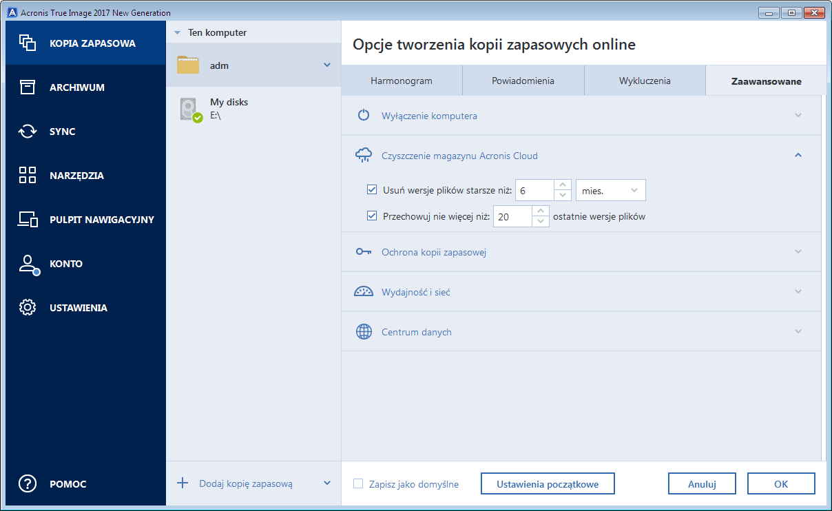 4.4.15 Czyszczenie w magazynie Acronis Cloud Ta opcja jest dostępna tylko w przypadku kopii zapasowej online.