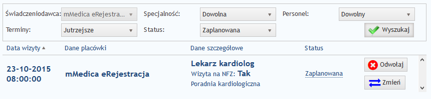 20 5.3. Moje rezerwacje Aby zobaczyć zarezerwowane przez użytkownika terminy, należy otworzyć Moje rezerwacje z menu Moje konto.