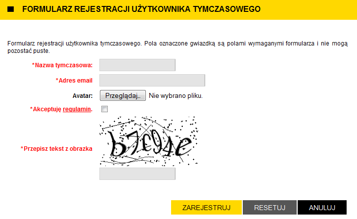 Rejestracja tymczasowa Rejestracja tymczasowa pozwala na szybką rejestrację w systemie Konsultacji Społecznych bez konieczności podawania hasła.