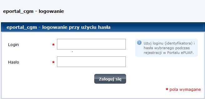 Rysunek 13 Ekran logowania do e-portalu pacjenta, widoczny link "Zarejestruj się" Użytkownik loguje się w platformie, jeśli posiada profil zaufany zostaje przekierowany z powrotem na stronę