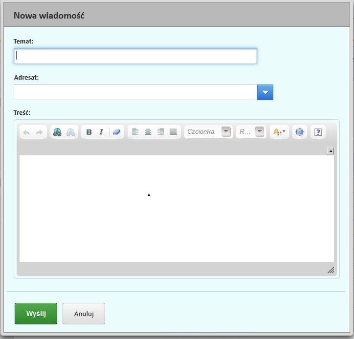 11.1. Nowa wiadomość Przycisk [Nowa wiadomość] powoduje otworzenie okienka do wpisania treści wiadomości i wysłania jej.