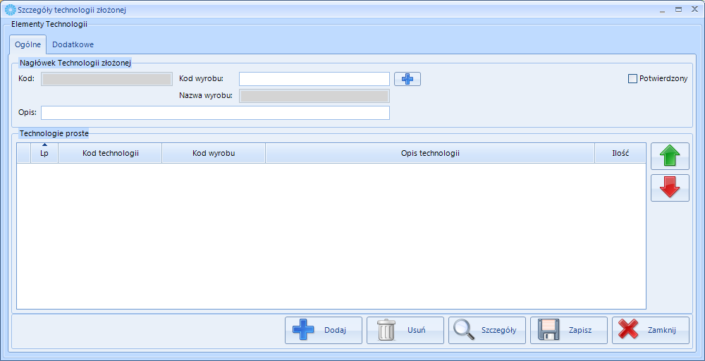 8.5.1. Dodawanie nowej technologii złożonej W celu dodania nowej technologii złożonej, należy kliknąć.
