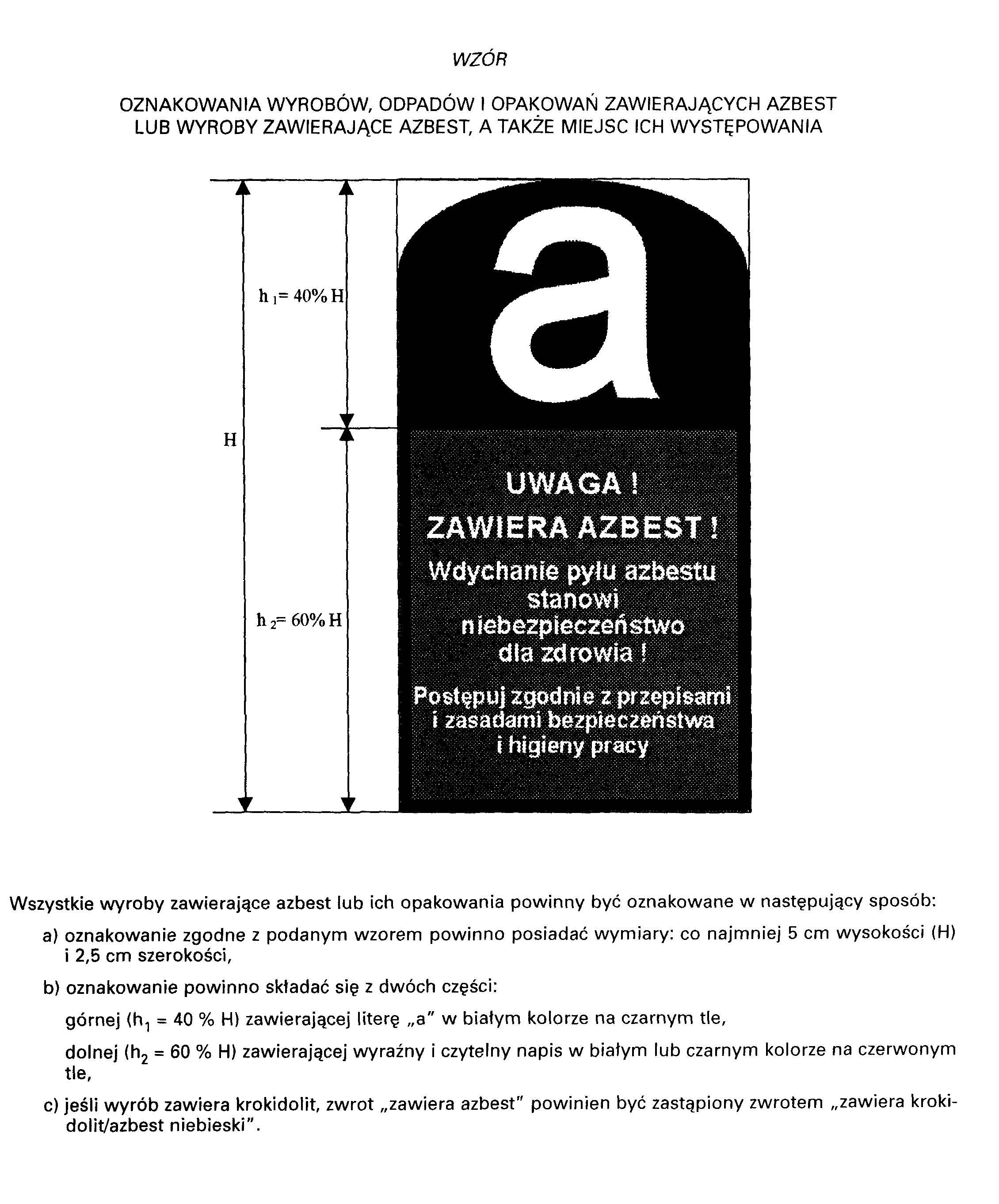 9.4 Wzór oznakowania wyrobów, odpadów i opakowań zawierających
