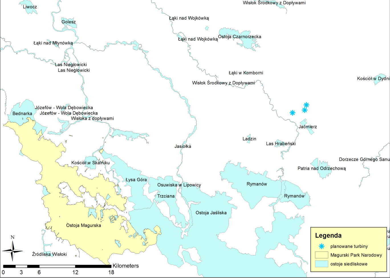 Ryc. 3. Lokalizacja projektowanej farmy Haczów na tle ptasich obszarów Natura Ryc. 4.