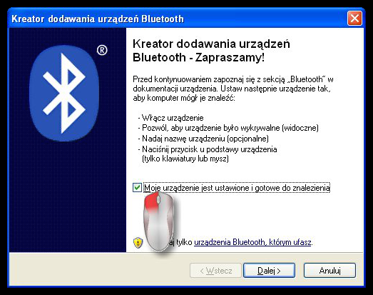 TachoBlue 36 Rys. Panel sterowania - urządzenia Bluetooth. 3. Pojawi się okno Kreator opcję Moje urządzenie [ Dalej] (rys. poniżej).