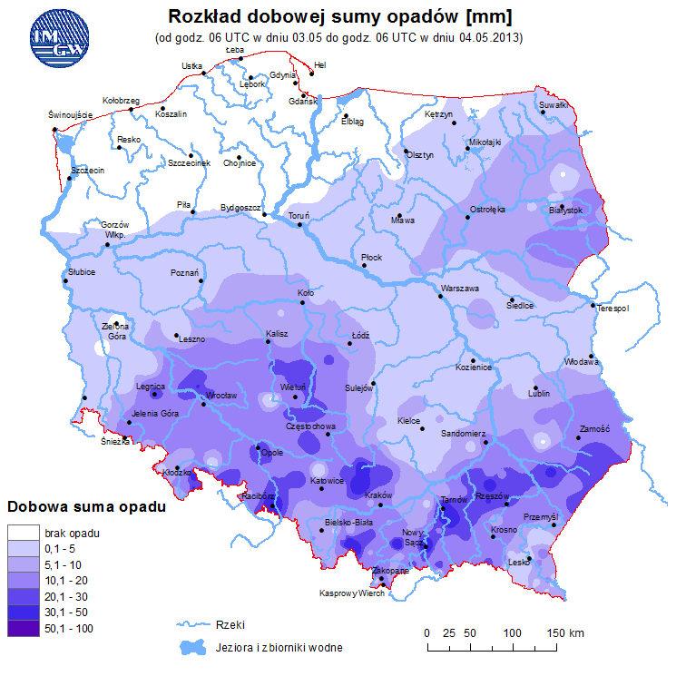 Zagrożenie pożarowe Rozkład dobowej sumy opadów Stan wody na wodowskazach w dniu 05.05. na godzinę 06.00 Rzeka Wodowskaz Stan ostrzeg.