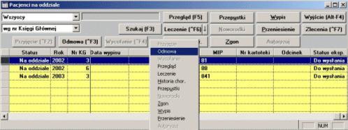 Podstawy użytkowania systemu wypełnić na dwa sposoby: klikając na przycisk pozycję, co powoduje wejście na skojarzoną z nim listę, w której należy wybrać wpisując w polu tekstowym (jeśli takie jest)