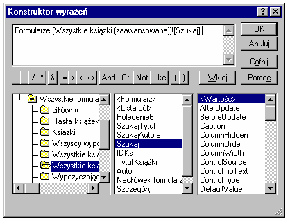 Makrodefinicje 57 6.2 Konstruktor wyrażeń Konstruktor wyrażeń to jeden z wielu asystentów dostępnych w Access-ie.