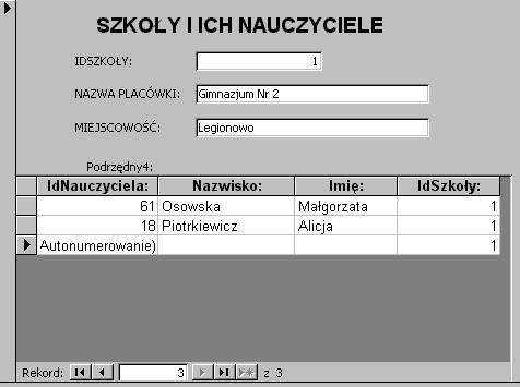 Rysunek 59 Klikamy na szarym polu prawym przyciskiem myszy i wybieramy Właściwości Formularz z podformularzem jest teraz gotowy.