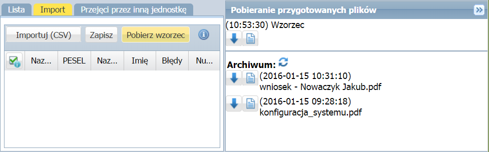 3. Import danych dzieci obwodowych przy pomocy pliku Do napełniania bazy obwodowych można wykorzystać opcję importu.