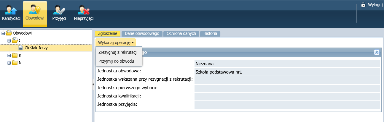 Rysunek 36. Import danych obwodowego. Zapisz zapisanie danych obwodowych po kliknięciu znacznika na liście z obwodowymi.