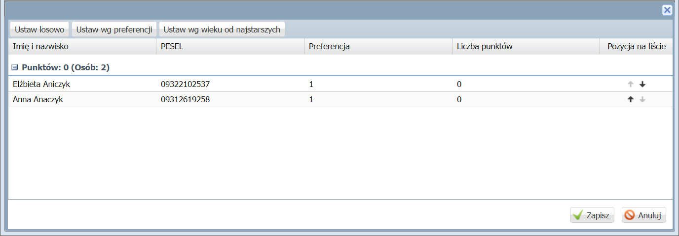 Jeśli w trakcie tworzenia oddziału wybrano opcję, aby wynik był dodany do ogólnej liczby punktów to wynik sumaryczny dla kandydata jest prezentowany w zakładce Preferencje.